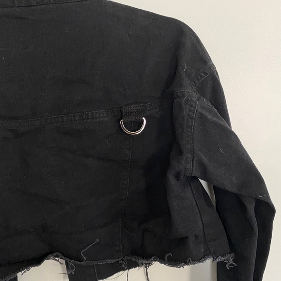 LF The Brand Crop Raw Hem Black Denim Jacket Punk size X-Small - Picture 9 of 11